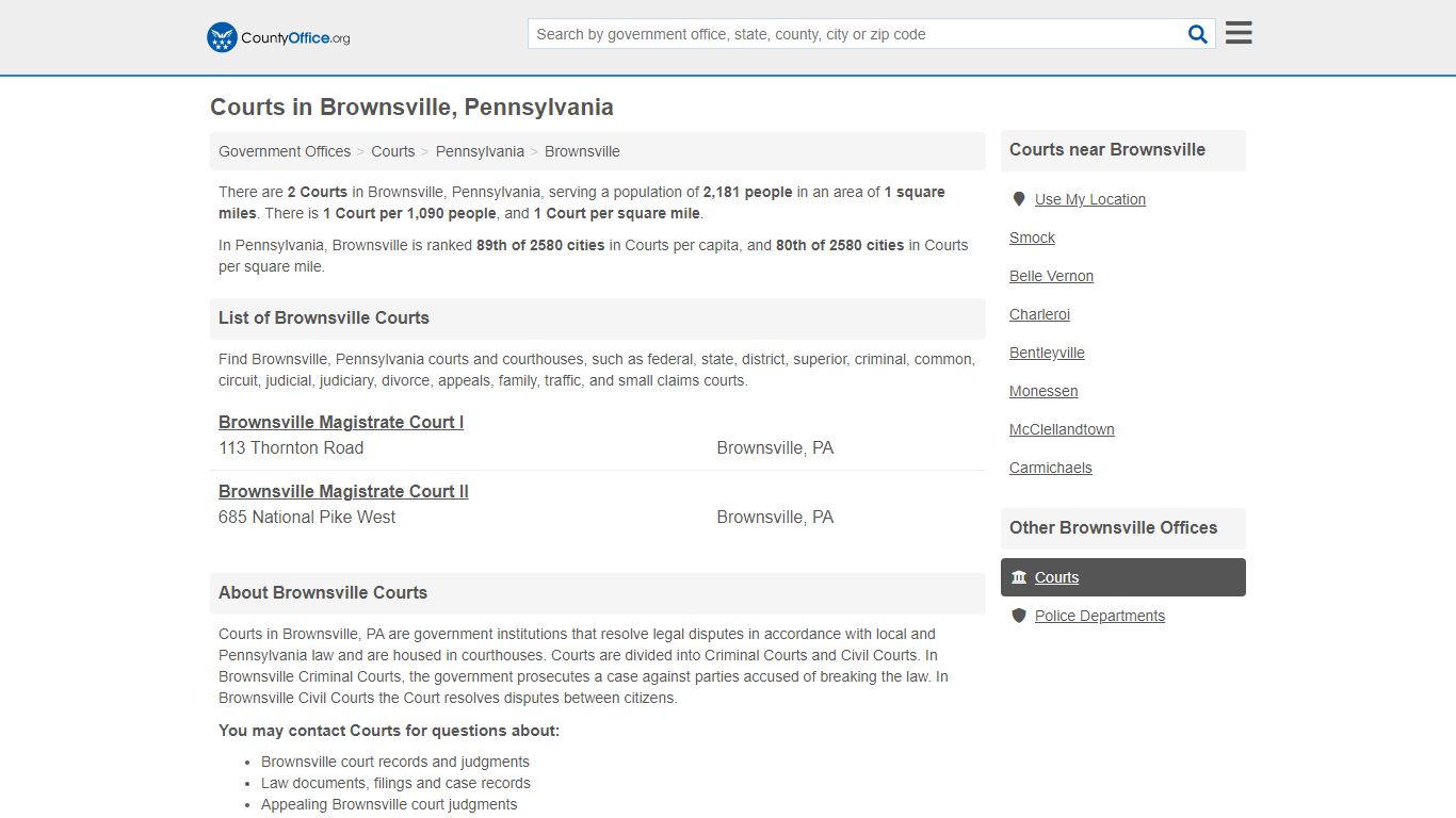 Courts - Brownsville, PA (Court Records & Calendars) - County Office